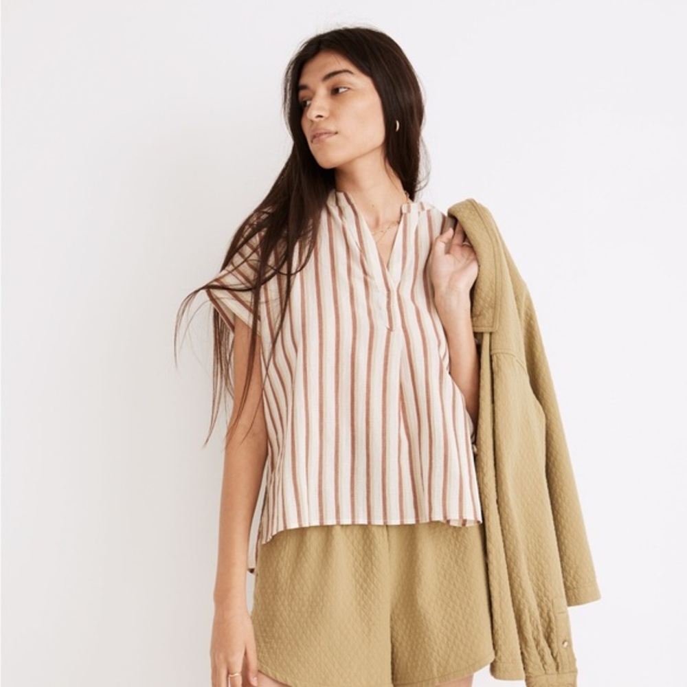 Madewell Crinkle Cotton Lakeline Popover Shirt‎ in Stripe Size Small